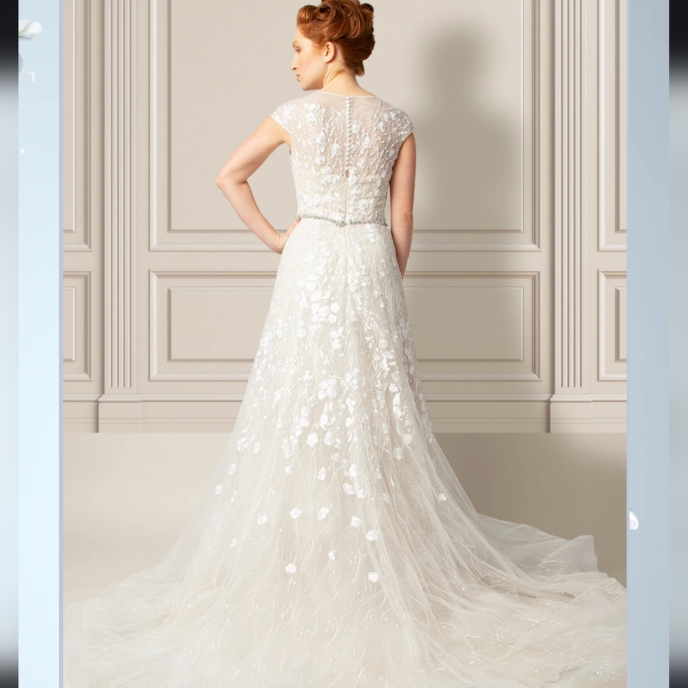 New! Darryl Jagga Hannah A-Line Floral Applique Wedding Dress Embellished Belt - Picture 3 of 16